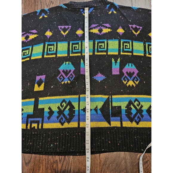 VTG 80s A Jane Adams Black Colorful Aztec AOP Sweater Women's Sz L Made in USA - Picture 7 of 10